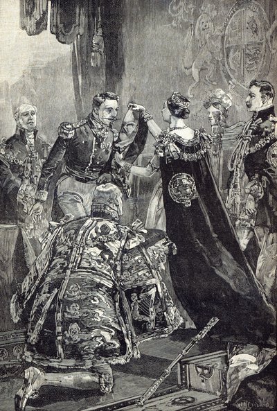 The Queen Investing the Emperor of the French with the Order of the Garter by English School